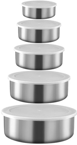 Cleminsta Edelstahl Schüssel mit Deckel, 5er-Set Rührschüssel, Edelstahl Schüssel Set, Metallschüssel Rührschüsseln Salatschüssel Snackschalen, Schüsselset für Kochen Backen Aufbewahrung, 5 Größen
