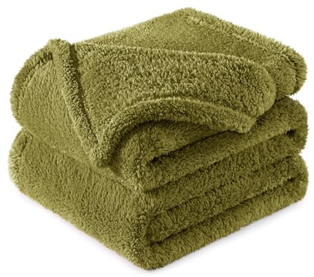 Exclusivo Mezcla Coperta in Pile Super Morbida, Vellutata e Calorosa per Divano o Letto, Tutte le Stagioni, 150x200 CM, Verde Oliva