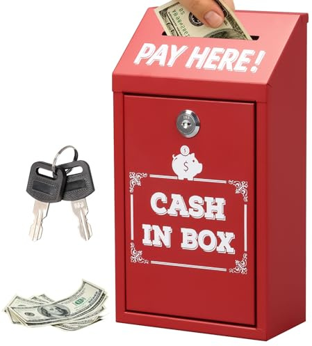 Boite Rangement avec Serrure, Boite Aux Lettres Murale, Boîte de Collecte D'argent, Suggestion Box pour Collecte de Fonds, Entreprises Et Exploitations Agricoles (rouge)
