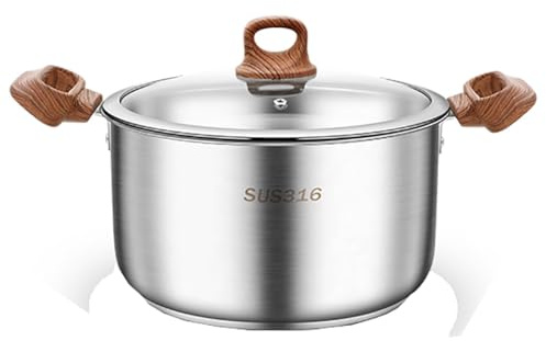 Kraftig soppgryta i rostfritt stål med lock, nonstick-gryta, 28 cm matlagningsgryta med trähandtag för kommersiellt och hemmabruk