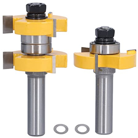 ZAICOLER Jeu de Fraises à Rainure et Languette, 2 Pièces en Forme de T, 3 Dents, 2 Roulements, avec Tige de 1/2 Po, pour la Fabrication de Cadres de Portes D'armoires, de Plans, de Sols