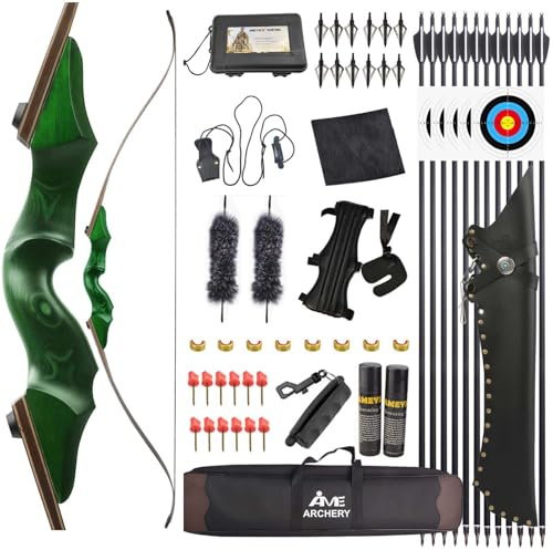 Poearcus 60” Black Hunter Original Recurve Bow 20-60lbs Left/Right Handed Hunting Bow and Arrow Set Competition Bow Longbow for Shooting Target Practice (Recurve bow set, 30ibs, Right Hand)