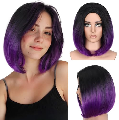 WIGNEE Perruque Bob Ombré Violet Femme Quotidien Cosplay Halloween