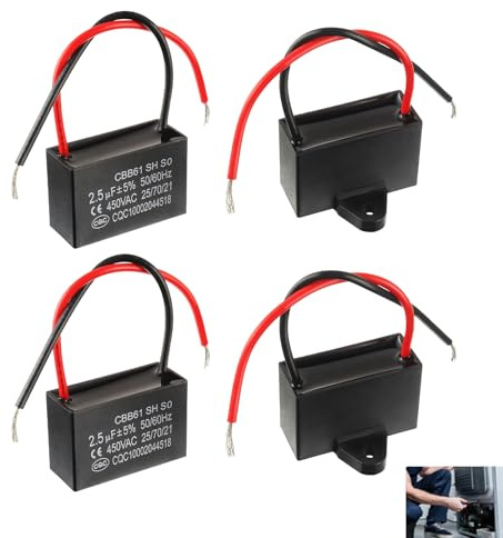 4 stycken CBB61 2,5 uF 450 V AC 50/60 Hz fläkt motor kondensator, driftkondensator för takfläkt luftkonditionering köksfläkt vattenpump generator elmotor, 4-pack med anslutningskablar