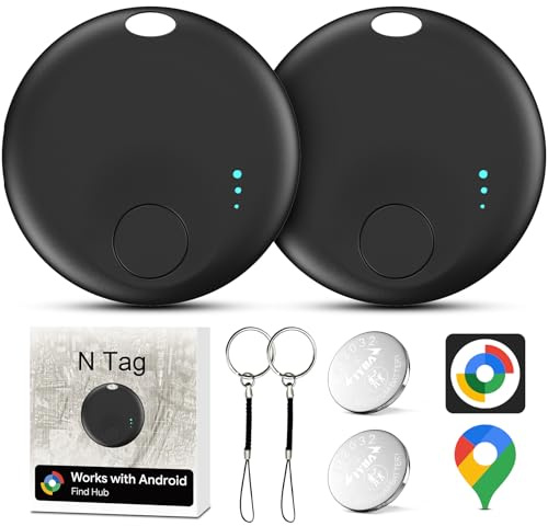 Air Tracker Android, 2 PCS Smart Tracker Localizzatore Chiavi Compatibile con Trova Dispositivo(Solo Android), Bluetooth Tracker Tag Compatibile per Portafogli,Chiavi,Zaini (Nero)