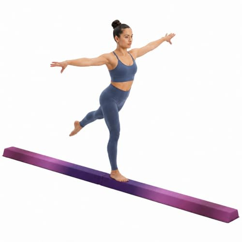 SPORTNOW 236 cm vikbar flytande balk, bärbara gymnastikbalkar, halkfri balansbalk, gymnastik- och balanseringsbalkar upp till 80 kg, för barn från 3 år, inomhus och utomhus, lila + rosa