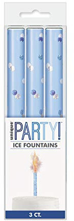 Birthday Blue Glitz Ice Fountains - Vibrant & Sparkling Celebration Candles - Perfect for Cakes & Parties - 3ct