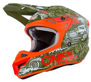 O'NEAL | Casco de Motocross | Enduro | 2 Carcasas Exteriores y EPS para Mayor Seguridad, Carcasa en ABS, protección de la Nariz en Goma | Casco 5SRS Polyacrylite HR | Adulto | Verde Naranja | Talla S