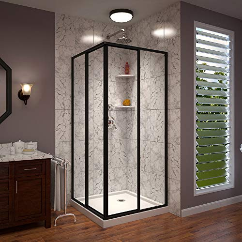 DreamLine Cornerview 42 inch D x 42 inch W x 74 3/4 inch H Framed Sliding Shower Enclosure in Matte Black with Shower Base Kit
