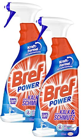 Bref Power mot kalk och smuts, kalkrengörare, (2-pack 2 x 750 ml), sprayflaska, för hygienisk renlighet