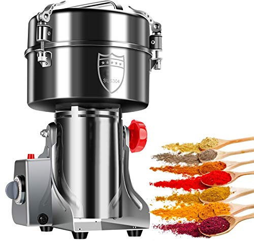 Concasseur a Grain a mais, Broyeur de Graines Moulin à Céréales Électrique Acier Inoxydable Farine Grinder Epices Cafe, Accueil/Commercial, Haute Vitesse Machine Robot Culinaire
