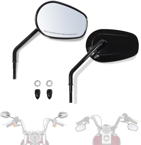 FOVPLUE Handlebar Mount Mirrors,Left & Right Side Long Stem Rearview mirrors for 1982-2025 Harley Models,for CVO Dyna Electra Glide Road Glide Road King Softail Street Glide Sportster 1200 883,Black