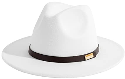 Gossifan Sombreros Fedora para Hombre, Sombrero de ala Ancha con Cinta clásica, Blanco, 7 1/8/ 7 1/4