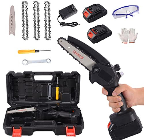 Mini Motosierra Bateria,24V 6-in Motosierra Eléctrica Sin Cable, motosierra de mano, Tijeras de Podar Inalámbricas Operado con Una Mano Motosierras Eléctrica Portátil Sierra Eléctrica for Corte