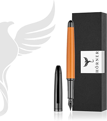 Hörner Auerus - Hochwertiger Füllfederhalter Metall I Premium Geschenkbox I Tinte in Blau I Luxus Design I Edel Feder Made in Germany I Attraktiver Stift für Herren und Damen