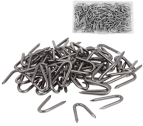 200 pièces Agrafes de clôture en fil d'acier Crampons en Acier Galvanisé Crampillons Clou de Clôture en Forme de U Agrafes pour Fil de Fer Barbelé