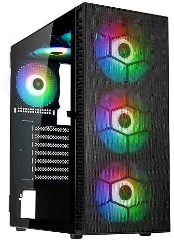 Kolink Observatory HF Mesh PC-Gehäuse, Sechs ARGB-Lüfter, 330 mm GPU-Freiheit, ATX-Motherboard, Gitterfrontplatte, Stahl, Mid-Tower, Schwarz
