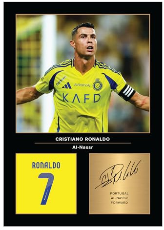 Icons Wall Art – Cristiano Ronaldo Al Nassr FC A4 Gedrucktes Foto-Display – Digital Reproduzierte Unterschrift – Fußball-Fan-Geschenk – Ungerahmtes Al Nassr-Sammlerstück-Poster