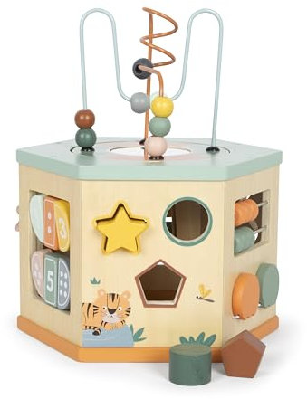 Small Foot Motorikwürfel „Safari“ aus Holz, Motorikspielzeug mit 7 Seiten, Lernspielzeug für Kinder ab 1 Jahr, 12641