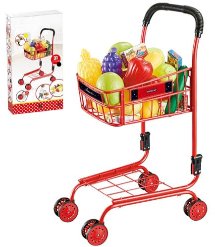 XJKLBYQ Kindereinkaufswagen mit Essen, Einkaufswagen für Kinder, EIN Kleinskindeinkaufswagen mit Rad und Handle, Bildungsdiy Monsble Children Corcery Cart