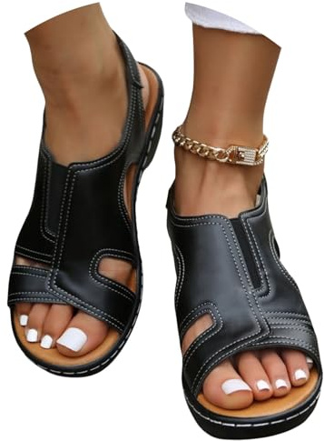 Sandales Grande Taille for Femmes Sandales Orthopédiques En Cuir PU for Pieds Larges Sandales À Talons Compensés Et Plateforme Chaussures De Travail D'été À Bout Ouvert Et Bride Arrière(Black,39 EU)