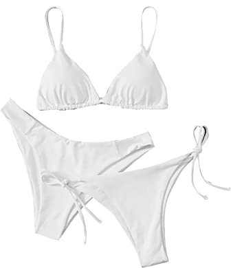 uxxnjfg Costumi da Bagno Donna Curvy 3 Pezzi Bikini Brasiliana Push Up Eleganti Bikini Triangolo Tanga Estate Piscina Vita Alta Swimsuit