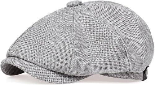 Yixda Herren Schiebermütze Barret Cap Unisex Sommer Atmungsaktiv Schirmmütze Kappe Gatsby Flatcap (DE/NL/SE/PL, Alphanumerisch, Einheitsgröße, Hellgrau)