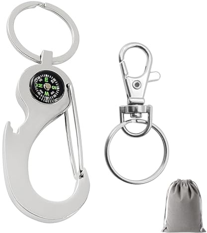 Llavero con mosquetón – Regalo para hombres y mujeres | Abrebotellas multifunción con brújula | Llavero personalizado para mochila y equipo de camping