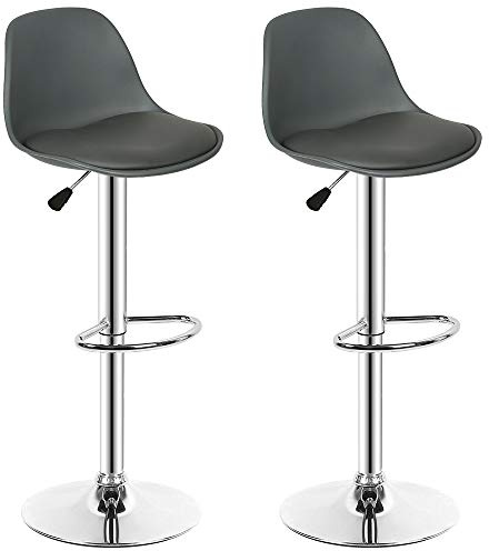 Willonin Lot de 2 tabourets de Bar, tabourets de Bar, tabourets de Cuisine, Chaise Haute de Bar, Rotation à 360°, Hauteur réglable,gris-2pcs