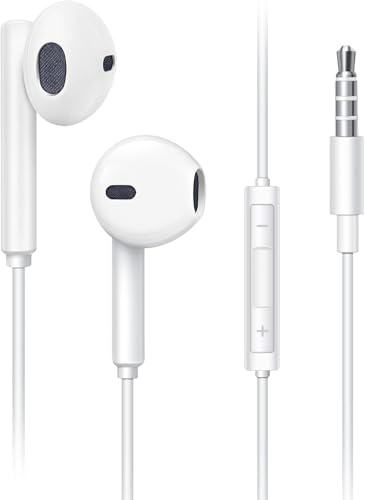 Générique Écouteurs, Ecouteurs Filaire Jack avec Microphone et Contrôle du Volume, Écouteurs Intra-Auriculaires Anti-Bruit Stéréo, câble Jack 3,5 mm Son Clair et Profond, Câble Résistant Compatible