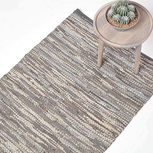HOMESCAPES Denver - Tappeto in pelle, 100% riciclato, 150 x 240 cm, colore: Grigio