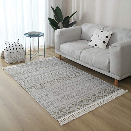 Alfombra Tejida a Mano con Borlas, Morbuy Algodón y Lino Estampadas Talla Grande Esterilla Lavable, Decorativo Manta Té Cuarto de Estar Alfombra Mesita Área de Alfombra (140 * 200cm,Cachemir)