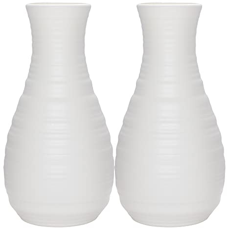2 Pack Composite Plastics Flower Vase, Unbreakable Ceramic Look Vase for Home Decor Centerpieces, Arranging Bouquets (White)