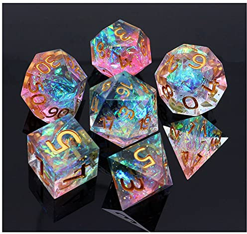 Harz-DND-Würfel-Set, Pink & Lake Blue für Dungeon und Dragons D&D RPG Pathfinder Polyedrische Würfel, handgefertigt, Galaxie-Würfel mit Geschenkbox, Mädchen Fantasy-Würfel mit hübschem Füllstoff