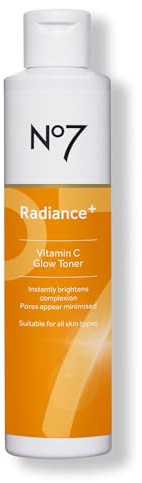 No7 Radiance+ Vitamin C Glow Toner – 2% Vitamin C Complex with Willow Bark & Aloe Vera – AHA Exfoliant for Smoother Skin – Hydrating Face Toner (6.7 fl oz)