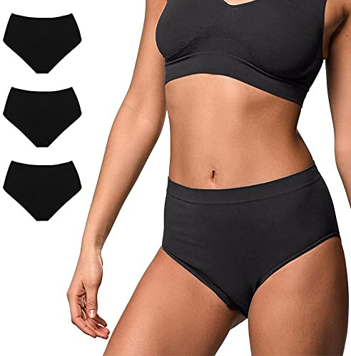 FOCENZA Mutande Donna Vita Alta in Microfibra Comoda e Traspirante, Intimo Donna Senza Cuciture, Multipack da 3 Pezzi in Vari Colori, Made in Italy (Nero, L-XL)