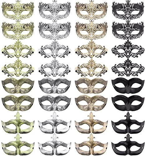 FEQO 32 Stück Maskerade Venezianische Maske Vintage Antik Masken Retro Maskerade Masken für Männer Frauen Karnevals Halloween Kostüm Party