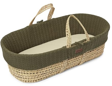 The Little Green Sheep Natural Knitted Moses Basket and Mattress - Juniper
