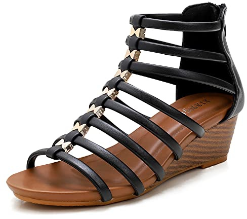 FM2018XSL Sandalias Romanas Retro con Huecos para Mujer, Sandalias de Moda Veraniegas con Cuña, Transpirables y Absorbentes, Talla 36-42(Negro-41)