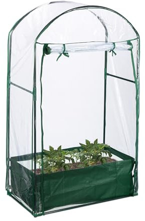 Relaxdays Gewächshaus Balkon, Pflanzsack, HxBxT: 153 x 89 x 49 cm, Foliengewächshaus, PVC-Folie, Stahl, transparent/grün