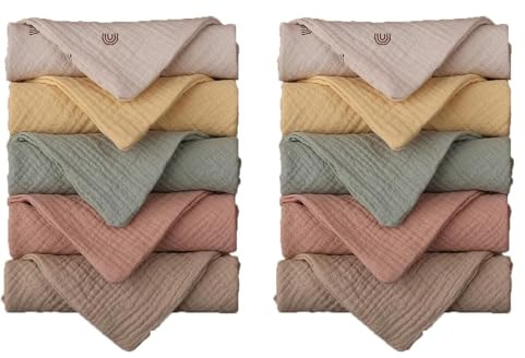 UieaMsio 10 Stück Musselin Waschlappen Kinderservietten, 23x23 cm Baby Waschlappen, Neugeborene Musselintücher, Gesichtstücher, Mehrzweck Handtuch (Zufällige Farbe)