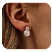 WFYOU Pearl Earrings for Women 925 Sterling Silver Earring 14K Gold Plated Pearls Stud Earrings for Women Trendy White 5 6 7 8 9 10MM Pearl CZ Diamond Hypoallergenic Earring Jewelry Gift