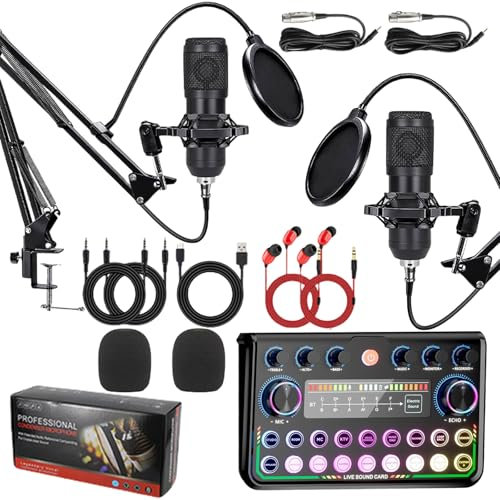 Agrdeed Podcast Equipment Bundle, All-in-One DJ Mixer Streaming Equipment Audio Interface with Podcast Microphone for Smartphone & PC, Plug-and-Play, for Streaming, Singing, Podcasting Recording