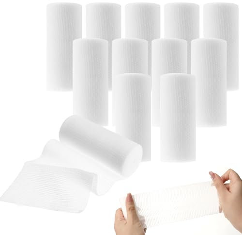 12 Rotoli Benda Garza 7.5 cm x 4,5 m Bende Morbide Elastiche Bendaggio di Fissaggio per Pronto Soccorso