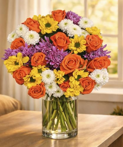 BloomsyBox – Radiant Delight Bouquet (Glass Vase Included) – Fresh Flowers for Delivery – Special for Birthday, Anniversary, Get Well, Congratulations, Weeding