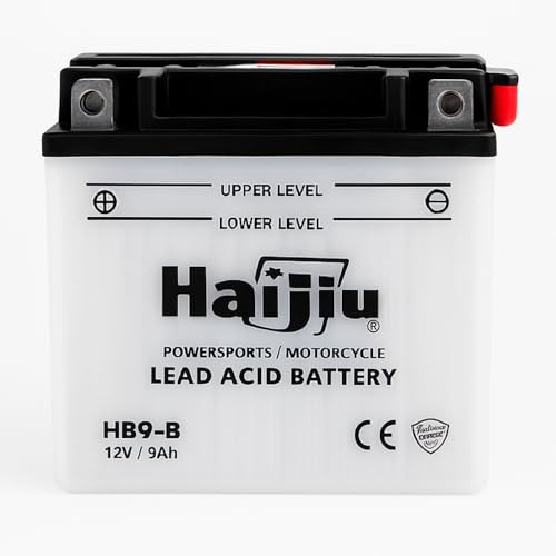 Haijiu HB9-B Batería Moto 12V 9Ah AGM, Alta Potencia 120A CCA, Compacta 136x75x136 mm Terminal Tipo B, Positivo a la Izquierda