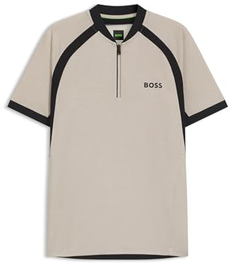 BOSS Mens PL TOC Matchball Zip-Neck Slim-fit Polo Shirt in mesh Jersey