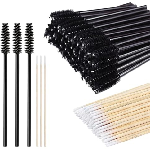 Juego de 50 cepillos de pestañas desechables y 100 microcepillos desechables, cepillos de extensión de pestañas, cepillo de rímel para extensiones de pestañas, kit de pinceles para extensiones de