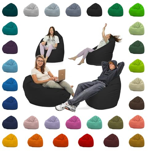 GlückBean Sitzsack XXL – Beanbag für Kinder & Erwachsene – In & Outdoor geeignet – Wasserabweisend & pflegeleicht – Gefüllt mit hochwertigen EPS-Perlen – Ideal zum Gaming & Entspannen (Schwarz, XXXL)