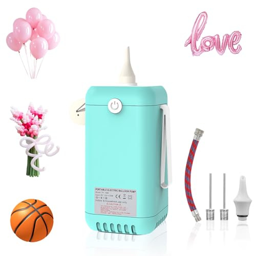 PlusFive Electric Balloon Pump, Electric Air Pump for Long Balloons Foil Balloons Sports Balls, Portable Pump for Inflatables Electric Pump for Birthday Wedding Christmas Decorations (Blue)